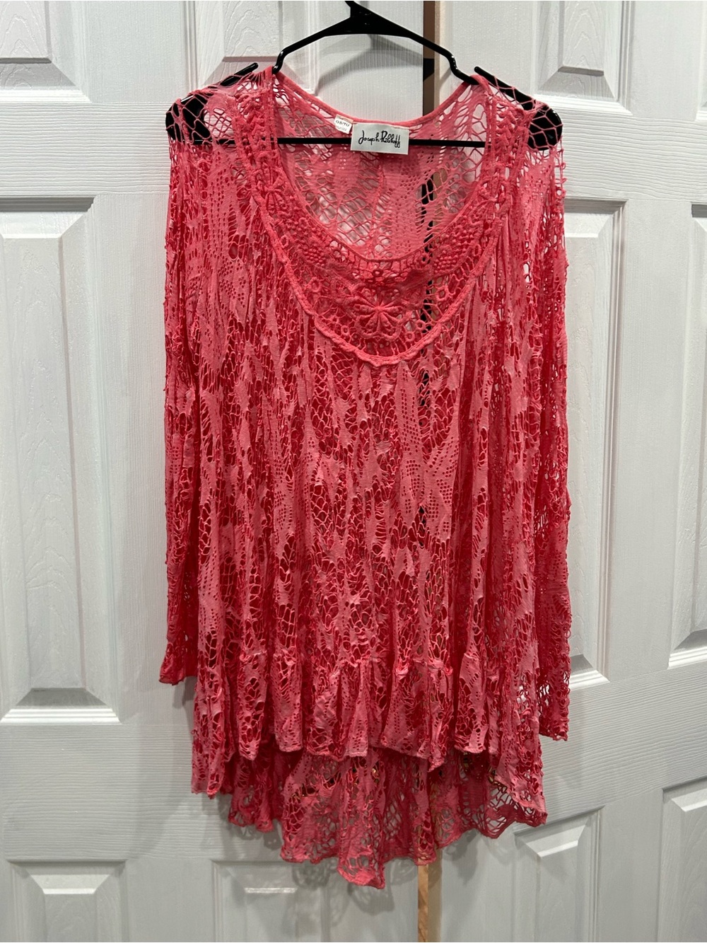 Joseph Ribkoff Coral Pink Crochet Overlay Top